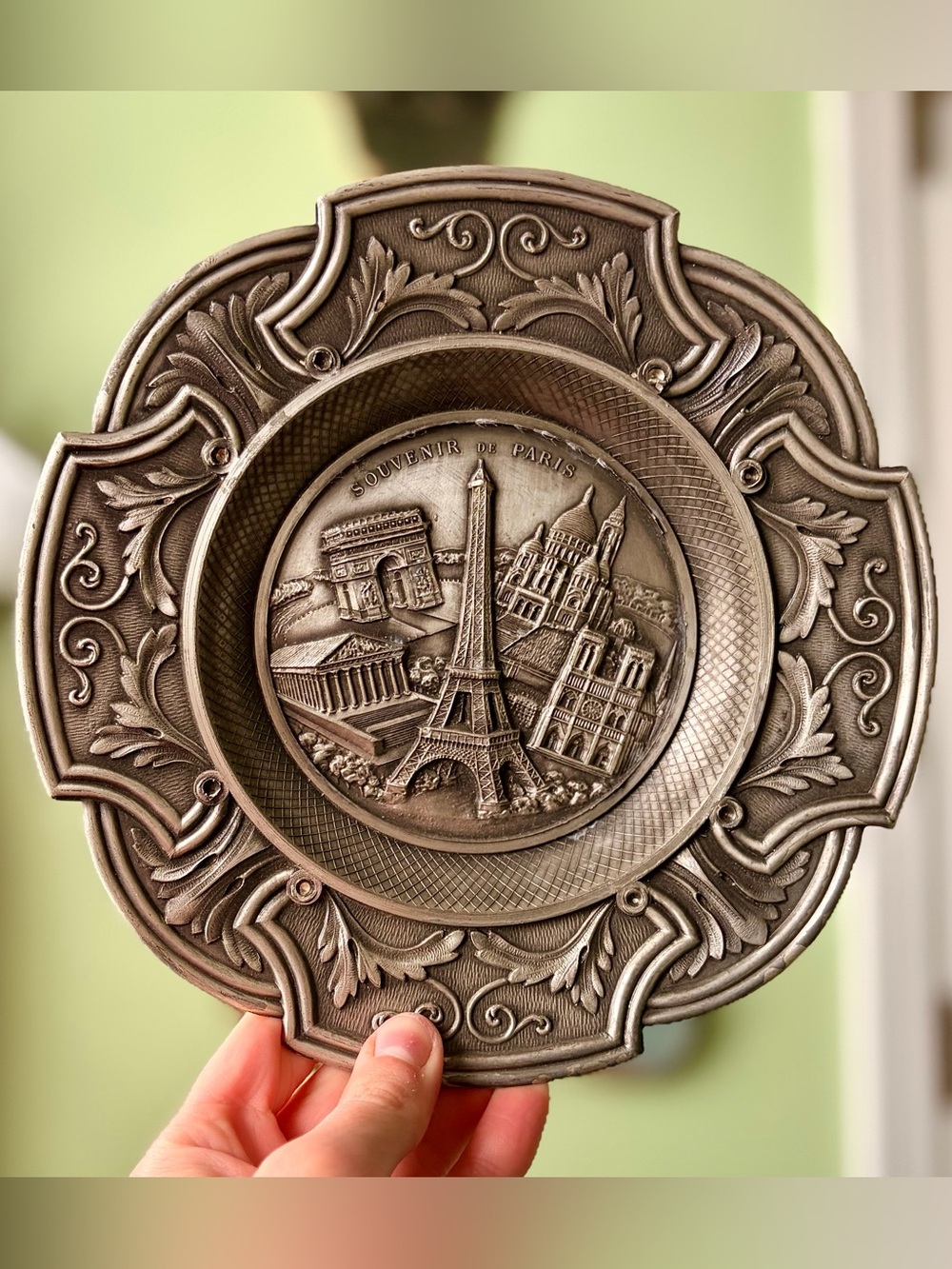 Vintage Ornate Intricately Detailed Paris Souvenir Metal Plate 8in